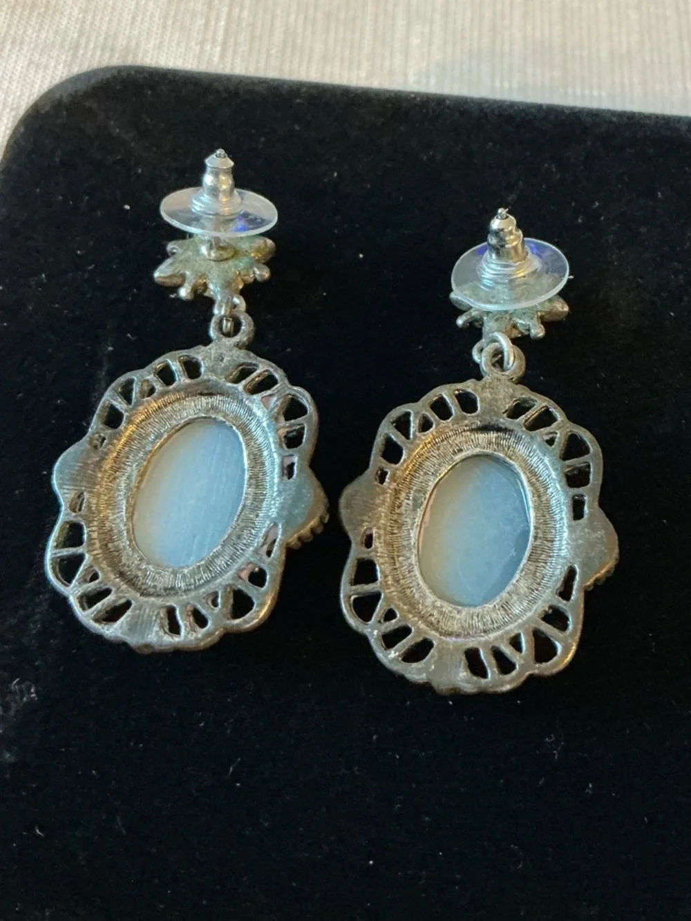 Cameo Victorian Style Molded Resin Pewter Tone Earrings